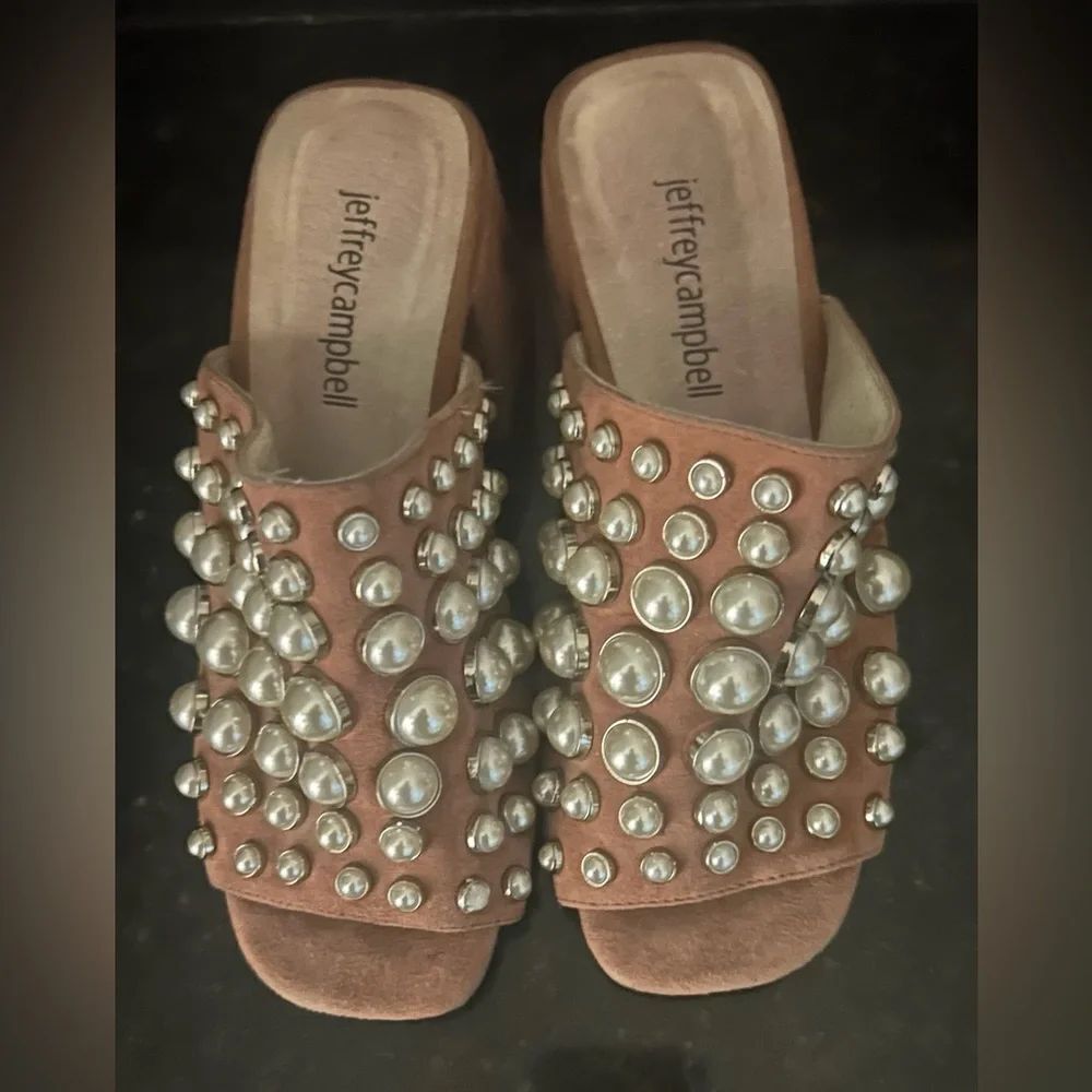 Jeffrey Campbell pink  slip on suede with pearls hills size 6